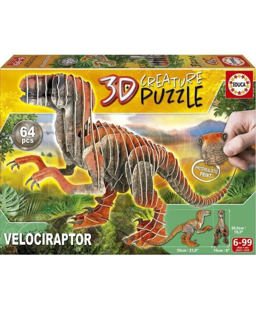 Puzzle 3D - EDUCA - Velociraptor - Dibujos Animados y Comics - Menos de 100 piezas - Naranja Puzzle 3D - EDUCA - Velociraptor - Dibujos Animados y Comics - Menos de 100 piezas - Naranja
