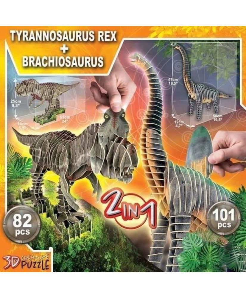 2 IN 1 T-REX + BRACHIOSAURUS 3D CREATURE PUZZLE 2 IN 1 T-REX + BRACHIOSAURUS 3D CREATURE PUZZLE