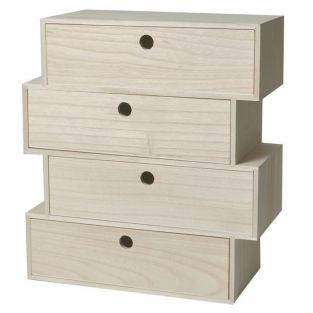 Rangement bois 4 tiroirs à customiser 38 x 34 x 15 cm
