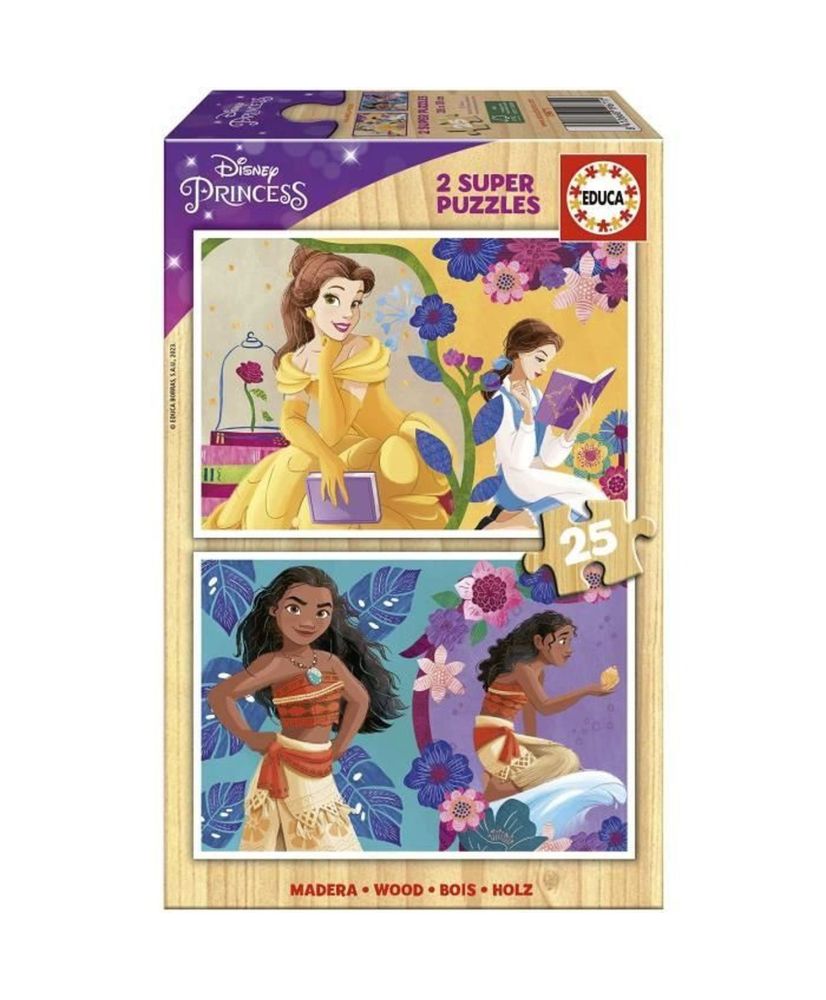 Puzzle de madera de Princesas Disney (Bella + Moana) - 2 x 25 piezas Puzzle de madera de Princesas Disney (Bella + Moana) - 2 x 25 piezas
