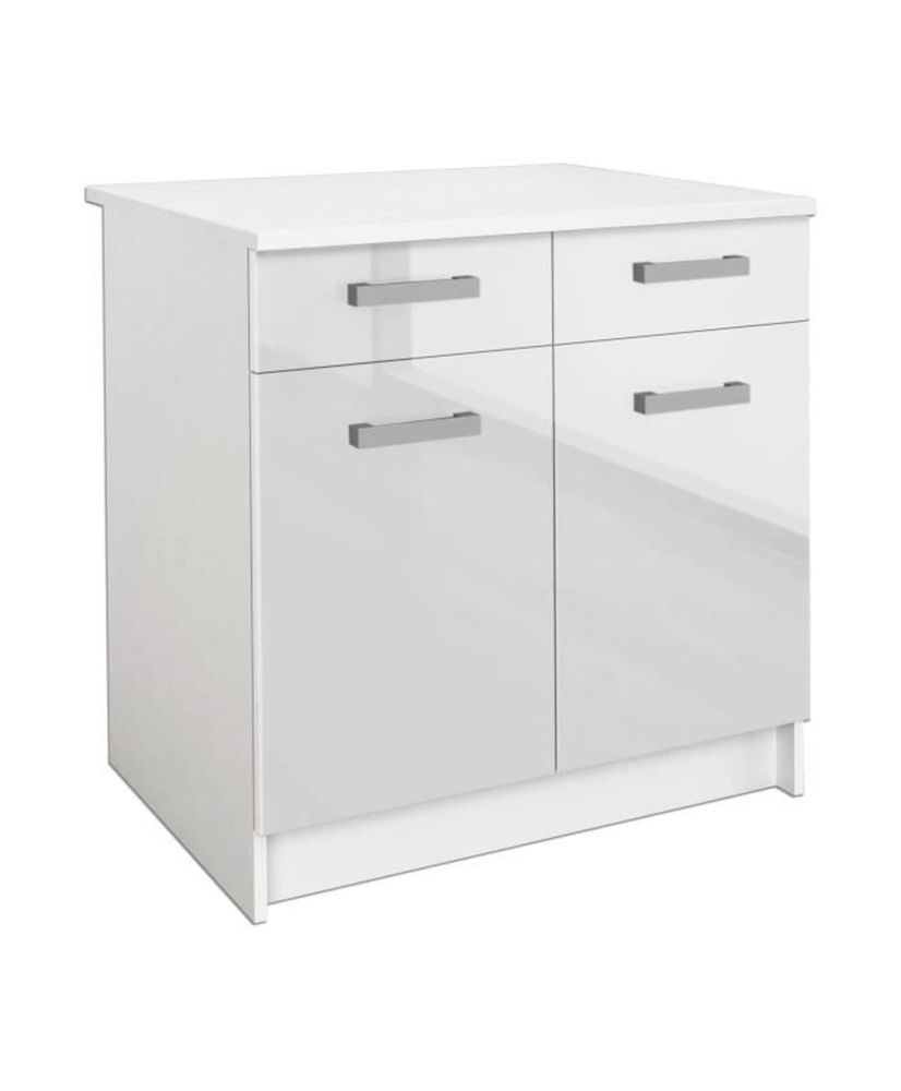 Caisson bas de cuisine 80 cm avec plan de travail inclus - Blanc Brillant Caisson bas de cuisine 80 cm avec plan de travail inclus - Blanc Brillant