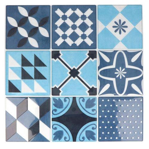18 stickers carreaux de ciment Mosaïque azulejos 8 x 8 cm - Bleu lagon