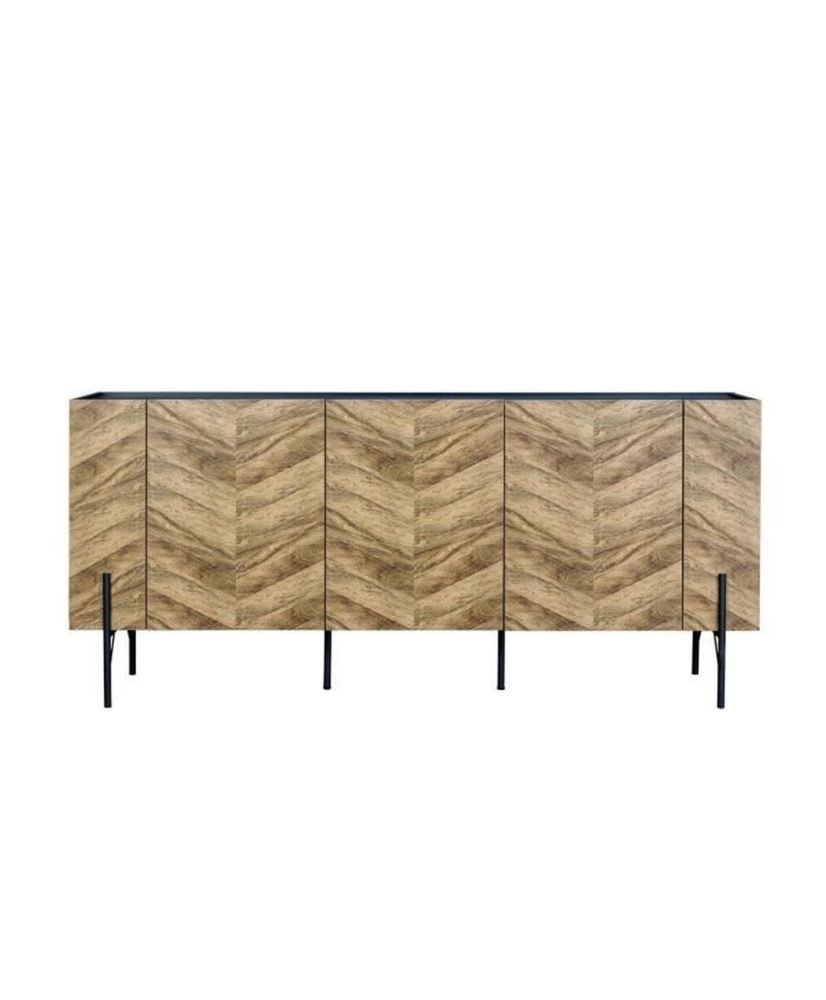 Buffet - noyer et noir - pied en métal noir - 3 portes - HARTLEY - 160 x 43 x 60 cm Buffet - noyer et noir - pied en métal noir - 3 portes - HARTLEY - 160 x 43 x 60 cm