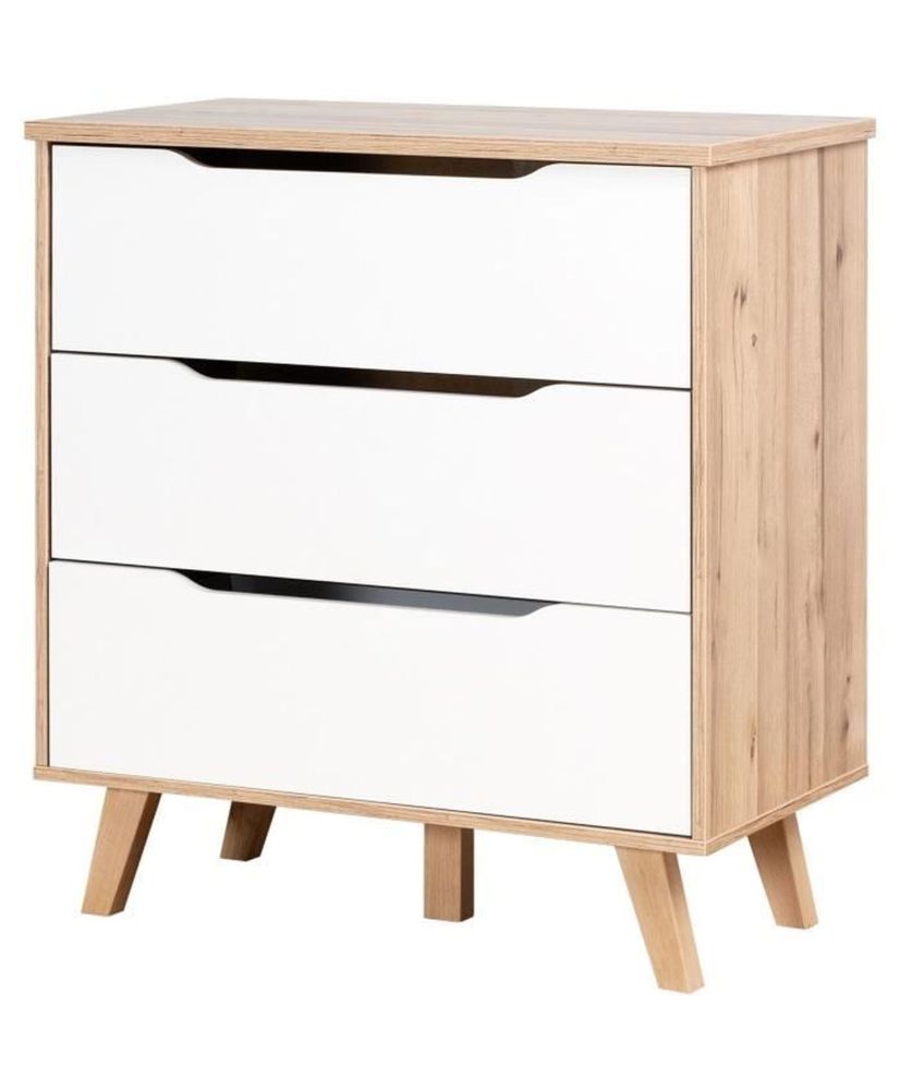 Cassettiera a 3 cassetti - rovere e bianco opaco - Piedi solidi - Scandinavo 80 cm - VANKKA Cassettiera a 3 cassetti - rovere e bianco opaco - Piedi solidi - Scandinavo 80 cm - VANKKA