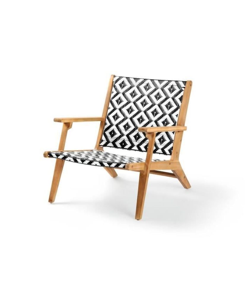 Fauteuil de jardin bas en bois d'Acacia et en résine tressée - Granada - Noir/Blanc Fauteuil de jardin bas en bois d'Acacia et en résine tressée - Granada - Noir/Blanc