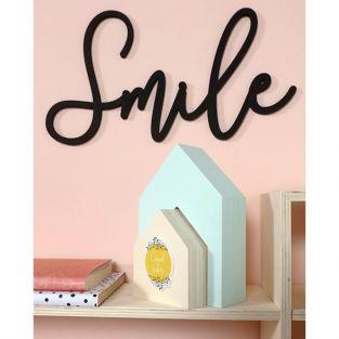 Wooden word plate 30 x 16 cm - Smile
