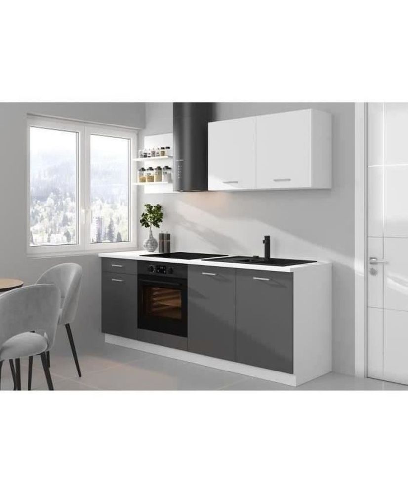 PREGO Komplettküche – 210 cm – Graphitgrau – Arbeitsplatte 210 cm inklusive PREGO Komplettküche – 210 cm – Graphitgrau – Arbeitsplatte 210 cm inklusive