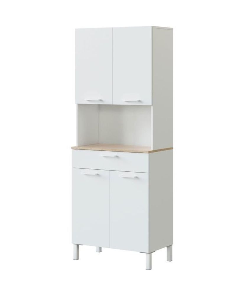 Buffet de cuisine KIRA - blanc artik et chêne canadien - 4 Portes + 1 Tiroir - 186 x 72 x 40 cm Buffet de cuisine KIRA - blanc artik et chêne canadien - 4 Portes + 1 Tiroir - 186 x 72 x 40 cm