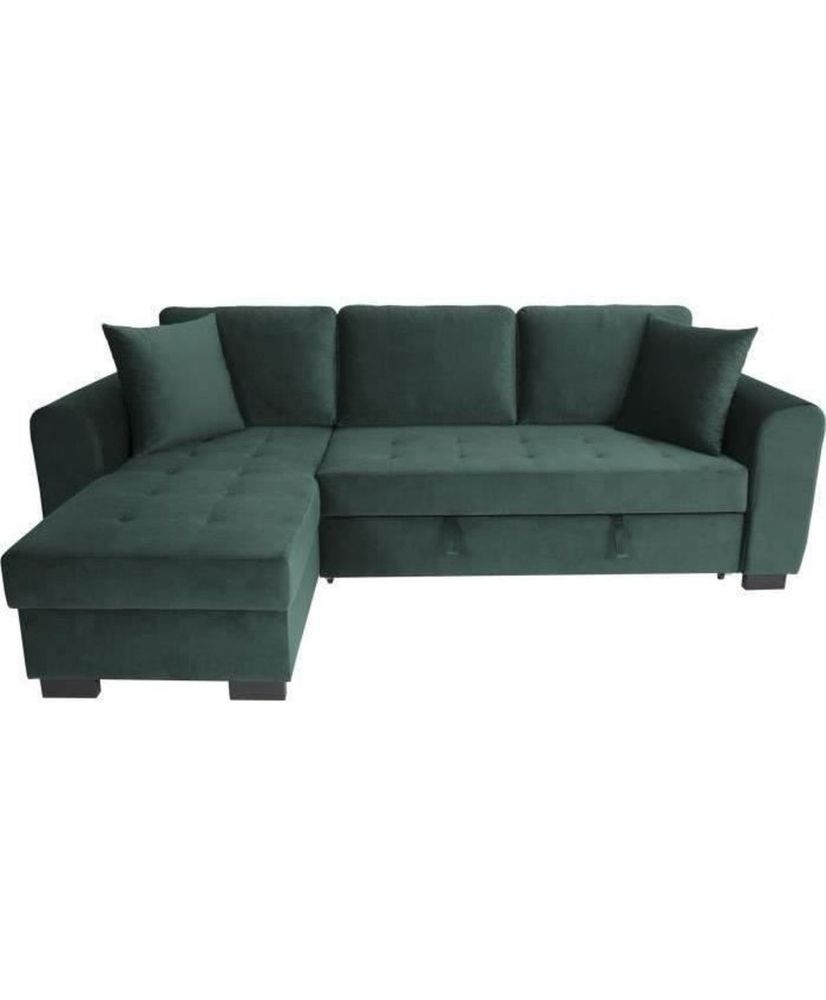 HAMILTON 4-Sitzer-Ecksofa – Grüner Samtstoff – 245 x 140 x 86 – Aufbewahrungsbox HAMILTON 4-Sitzer-Ecksofa – Grüner Samtstoff – 245 x 140 x 86 – Aufbewahrungsbox