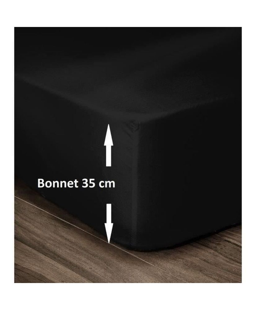 Spannbettlaken aus 100 % Baumwolle, 140 x 190 cm – 35 cm Haube – Schwarz Spannbettlaken aus 100 % Baumwolle, 140 x 190 cm – 35 cm Haube – Schwarz