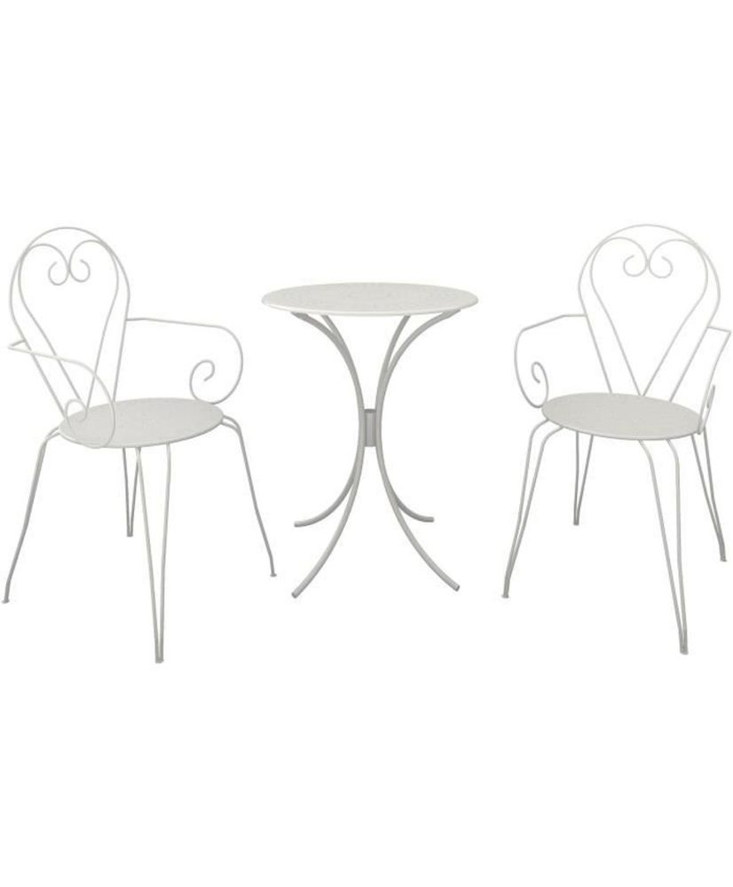 Romantico set tavolo da giardino in ferro battuto 60 cm + 2 poltrone - Bianco Romantico set tavolo da giardino in ferro battuto 60 cm + 2 poltrone - Bianco