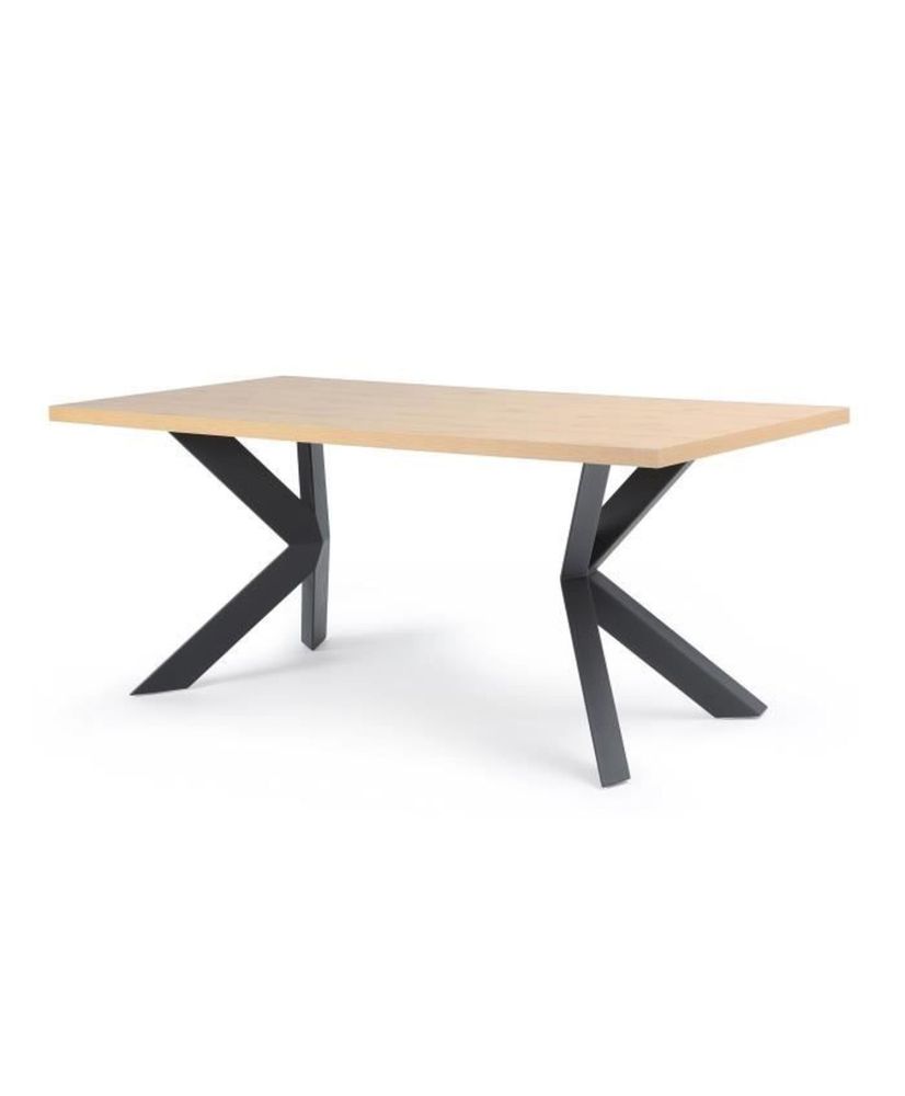 Mesa de comedor fija ELLIOR - Melamina roble - Patas de metal - estilo industrial - 8 personas - 180 x 90 x 76 cm Mesa de comedor fija ELLIOR - Melamina roble - Patas de metal - estilo industrial - 8 personas - 180 x 90 x 76 cm