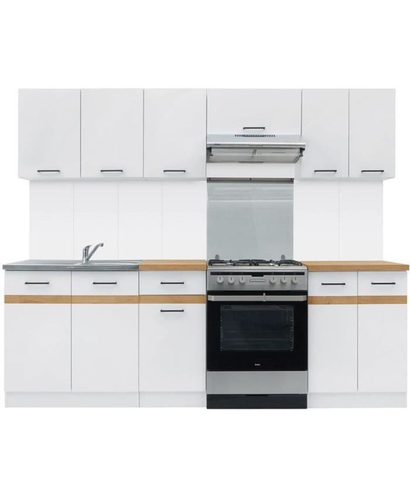 Cuisine complete 240 cm - 7 élements - Blanc brillant Cuisine complete 240 cm - 7 élements - Blanc brillant