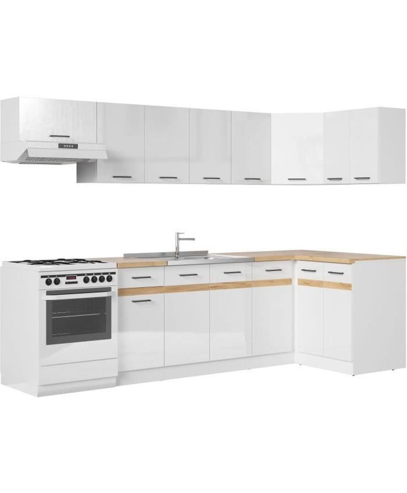 Cuisine d'angle complete 340 cm - 10 éléments - Blanc brillant Cuisine d'angle complete 340 cm - 10 éléments - Blanc brillant