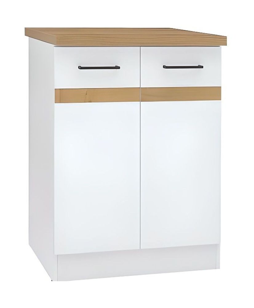 Meuble bas de cuisine 60 cm - 2 Portes - Plan de travail - Blanc brillant Meuble bas de cuisine 60 cm - 2 Portes - Plan de travail - Blanc brillant