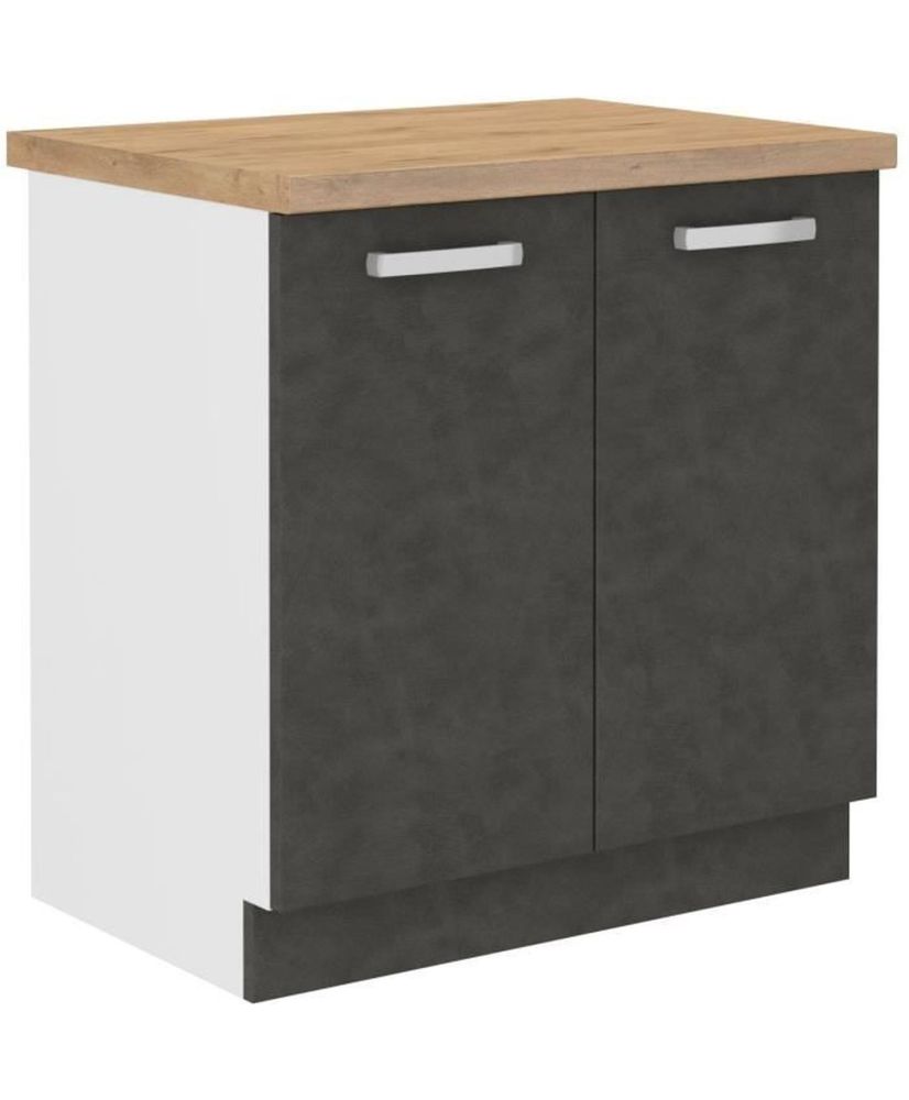 Meuble bas 2 portes battantes avec plan de travail - Gris mat - 80 x 51,6 x 82 cm - LASSEN Meuble bas 2 portes battantes avec plan de travail - Gris mat - 80 x 51,6 x 82 cm - LASSEN