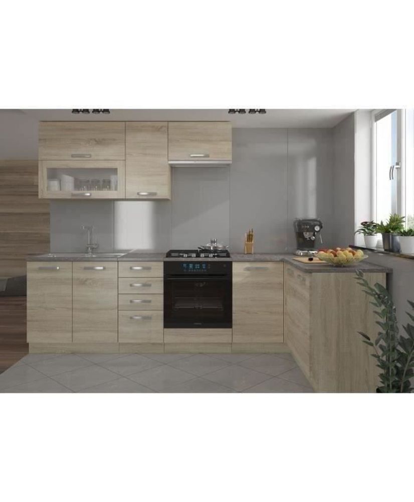 LASSEN Cucina angolare completa 240 x 165 cm con piano di lavoro - Angolo reversibile - rovere Sonoma LASSEN Cucina angolare completa 240 x 165 cm con piano di lavoro - Angolo reversibile - rovere Sonoma