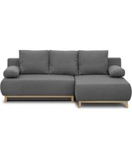 Canapé d'angle droit convertible MIKA 3 places - Tissu gris clair - Coffre de rangement - 218 x 98/145 x 84 cm