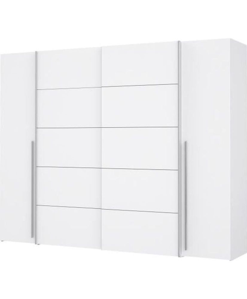Armario - Blanco mate - 2 puertas batientes + 2 puertas correderas - 270,3 x 61,2 x 210 cm - NARAGO Armario - Blanco mate - 2 puertas batientes + 2 puertas correderas - 270,3 x 61,2 x 210 cm - NARAGO