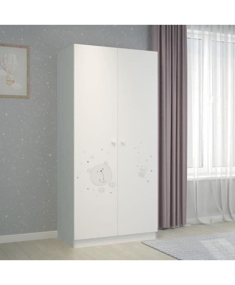 NINA Armadio 2 ante con guardaroba bianco/grigio - Altezza 190 cm NINA Armadio 2 ante con guardaroba bianco/grigio - Altezza 190 cm
