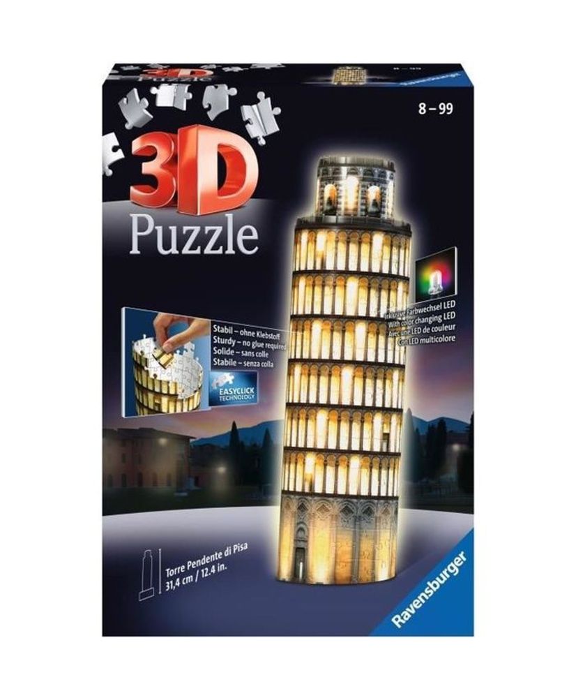 Puzzle 3D Torre di Pisa illuminata - Ravensburger - 216 pezzi - senza colla - con LED colorati Puzzle 3D Torre di Pisa illuminata - Ravensburger - 216 pezzi - senza colla - con LED colorati