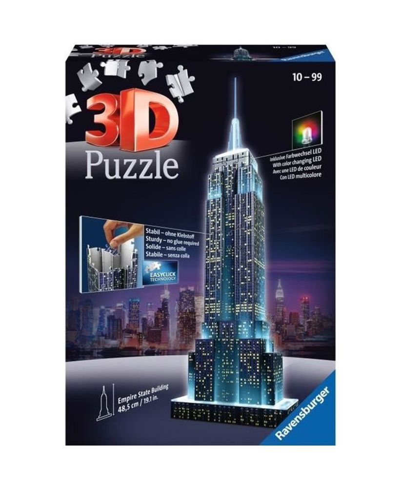 3D-Puzzle „Empire State Building“ mit Beleuchtung – Ravensburger – 216 Teile – Farb-LEDs 3D-Puzzle „Empire State Building“ mit Beleuchtung – Ravensburger – 216 Teile – Farb-LEDs