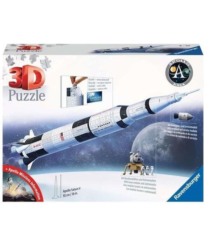 Puzzle 3D Cohete espacial Saturno V - Ravensburger - 440 piezas - NASA Puzzle 3D Cohete espacial Saturno V - Ravensburger - 440 piezas - NASA