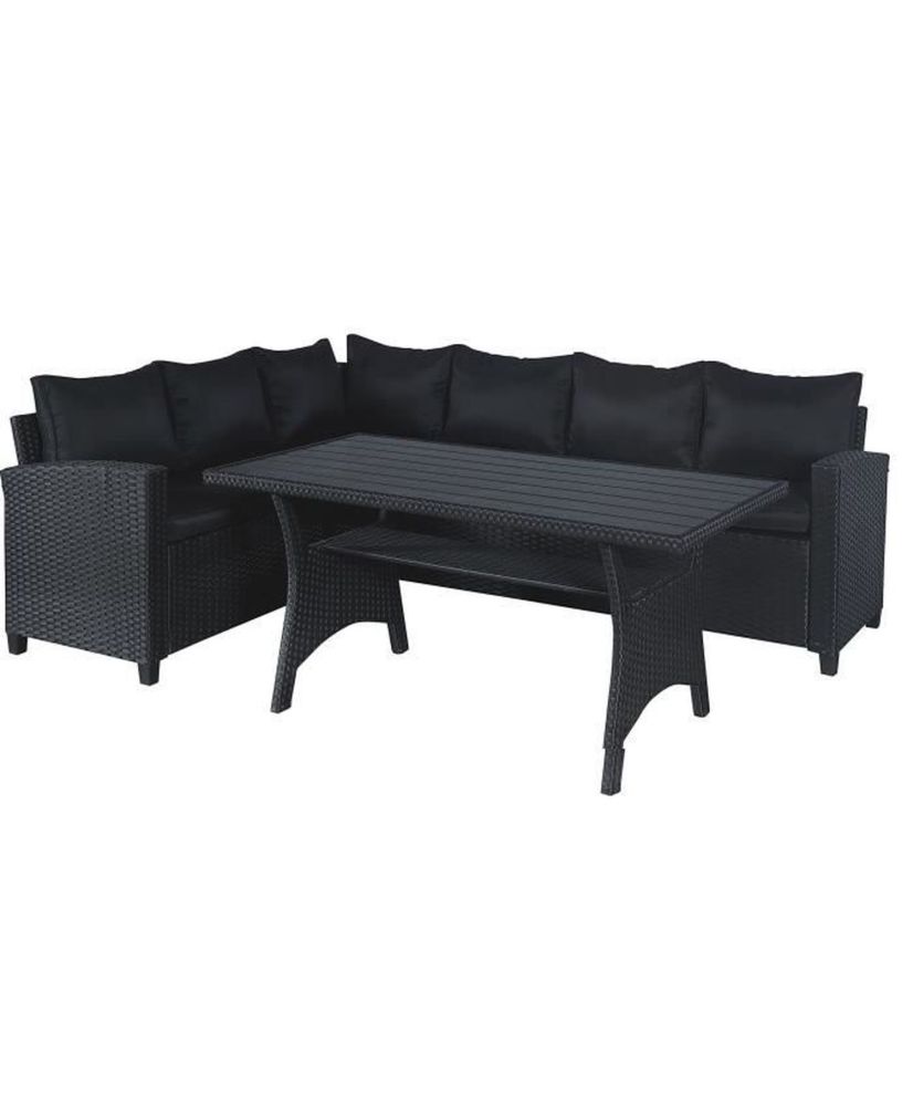 Muebles de jardín para 5 personas - Acero y resina tejida - Negro Muebles de jardín para 5 personas - Acero y resina tejida - Negro