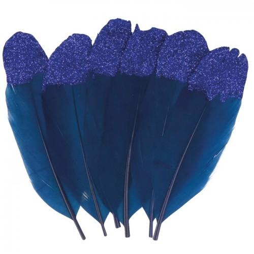 6 plumes bleu foncé à paillettes