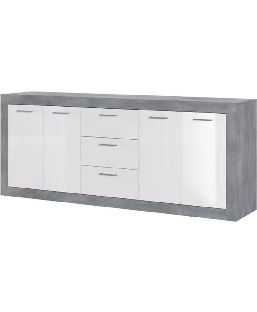 STONE Buffet 4 portes 3 tiroirs - béton et blanc - 206 x 45 x 83,4 cm STONE Buffet 4 portes 3 tiroirs - béton et blanc - 206 x 45 x 83,4 cm