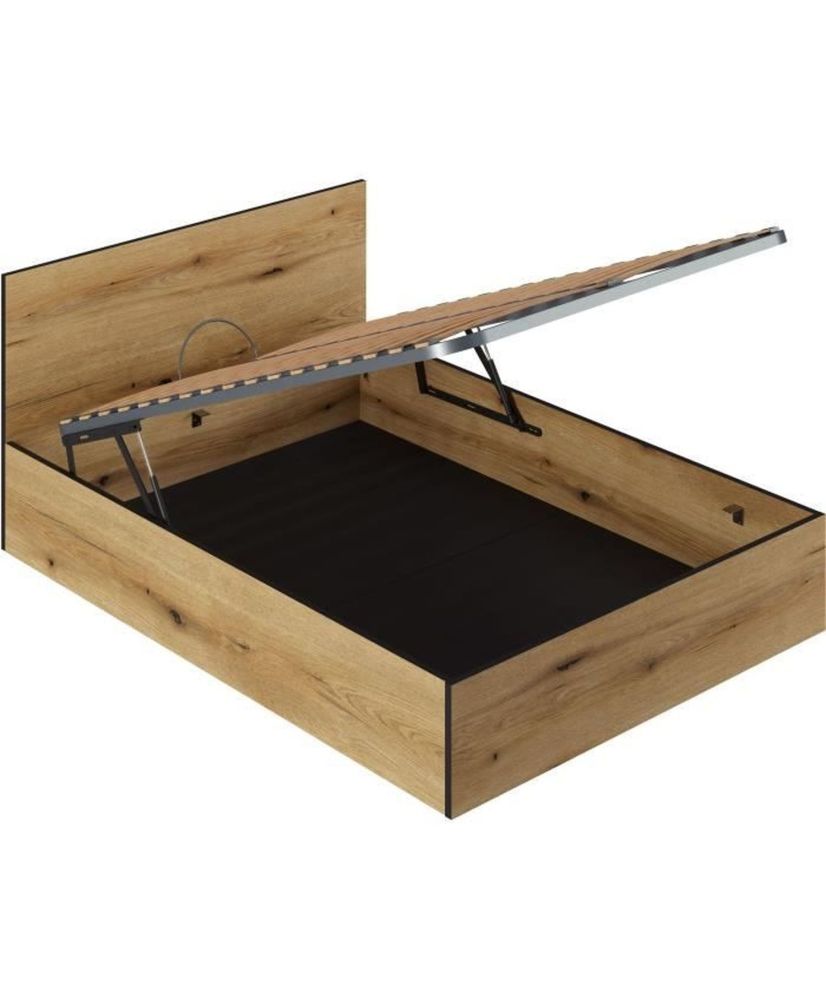 Lit Coffre 140 x 190 en bois + Tête de lit - chêne Rustique - Sommier à lattes inclus - 140 x 193 x 80 cm Lit Coffre 140 x 190 en bois + Tête de lit - chêne Rustique - Sommier à lattes inclus - 140 x 193 x 80 cm