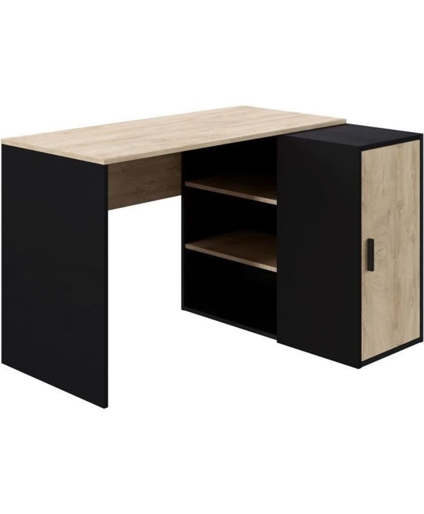 Bureau Indus - chêne et noir - 1 Porte + 3 étageres - de rangement - 120 x 90 x 76 cm Bureau Indus - chêne et noir - 1 Porte + 3 étageres - de rangement - 120 x 90 x 76 cm