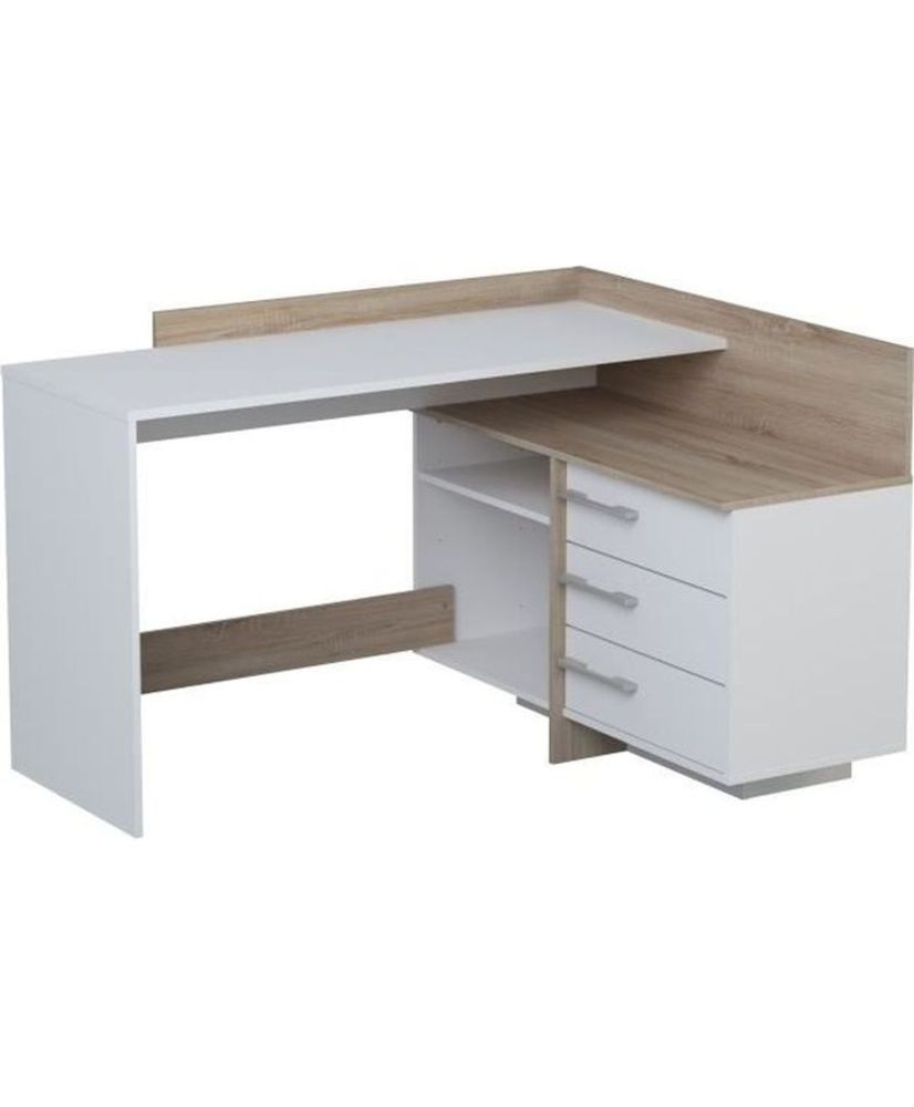 Eckschreibtisch mit 3 Schubladen – Eiche und Weiß – 128,5 x 105,7 x 83,2 cm – THALES Eckschreibtisch mit 3 Schubladen – Eiche und Weiß – 128,5 x 105,7 x 83,2 cm – THALES