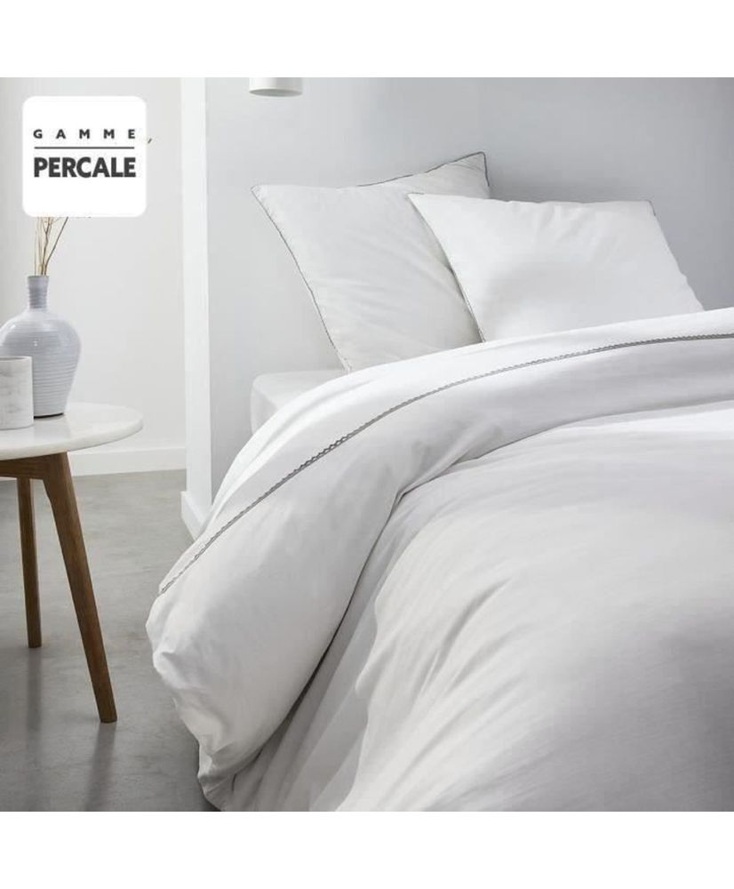Bettwäsche-Set – 220 x 240 cm – 100 % Perkal, Spitzen-Finish – Kreide Bettwäsche-Set – 220 x 240 cm – 100 % Perkal, Spitzen-Finish – Kreide