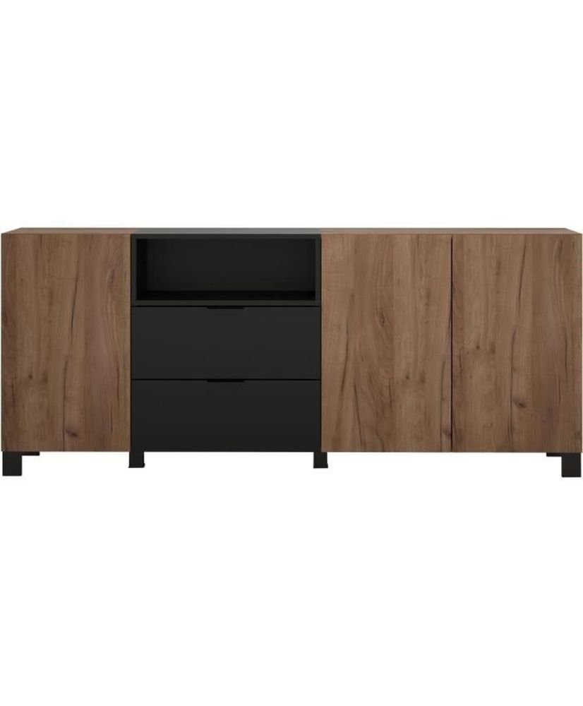KENDO sideboard - amber oak and matt black - 3 doors + 2 drawers - 185 x 40 x 78 cm KENDO sideboard - amber oak and matt black - 3 doors + 2 drawers - 185 x 40 x 78 cm
