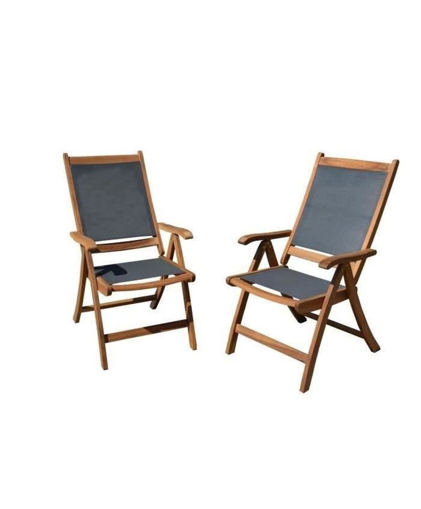 2 sillones de jardín plegables en madera de acacia y textileno - Gris 2 sillones de jardín plegables en madera de acacia y textileno - Gris