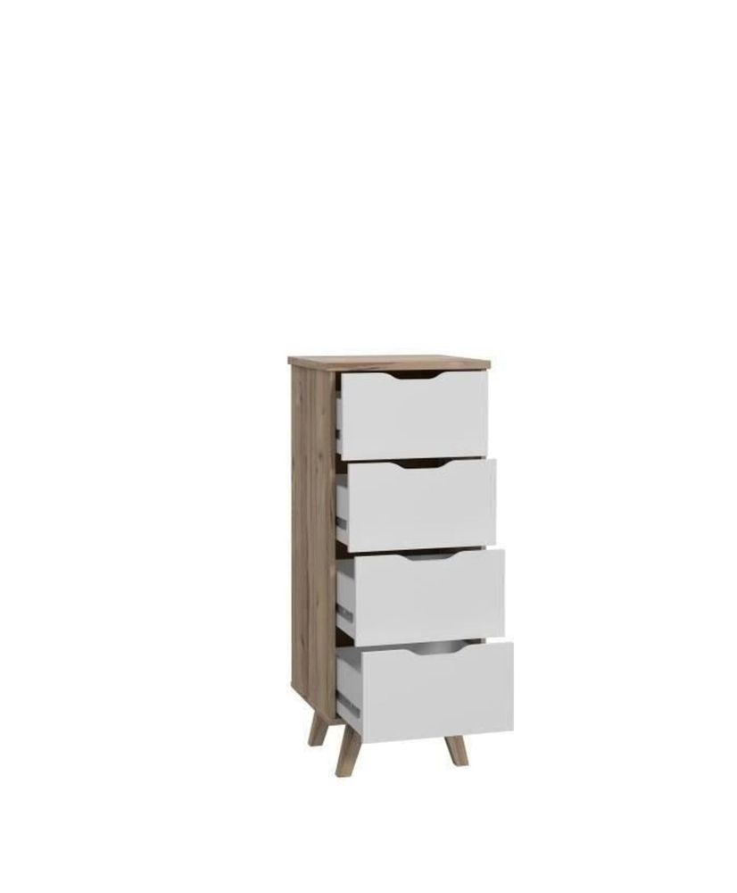 4 drawer chest of drawers - In particle board - oak and white - 45 x 42 x 108 cm 4 drawer chest of drawers - In particle board - oak and white - 45 x 42 x 108 cm