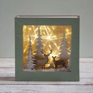 Chaks 10004, Tableau lumineux Forêt/Renne Noël en bois avec leds 23cm