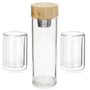 Infuser and 2 tea cups with double-walled glass
