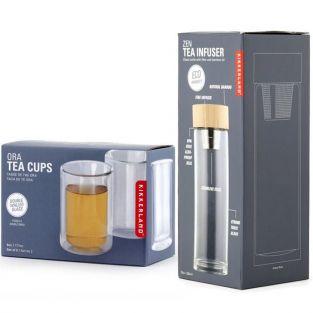 Infuser and 2 tea cups with double-walled glass