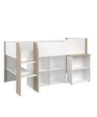Letto combinato per bambini con scrivania a scomparsa - Bianco e rovere - Rete inclusa - 90 x 200 cm