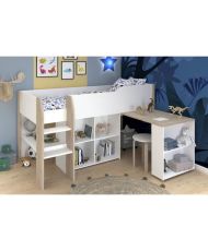 Letto combinato per bambini con scrivania a scomparsa - Bianco e rovere - Rete inclusa - 90 x 200 cm