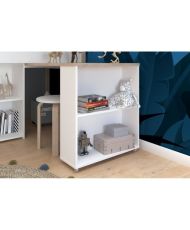 Letto combinato per bambini con scrivania a scomparsa - Bianco e rovere - Rete inclusa - 90 x 200 cm