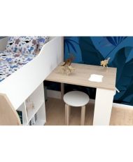Letto combinato per bambini con scrivania a scomparsa - Bianco e rovere - Rete inclusa - 90 x 200 cm