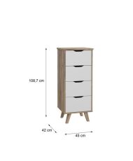 4 drawer chest of drawers - In particle board - oak and white - 45 x 42 x 108 cm