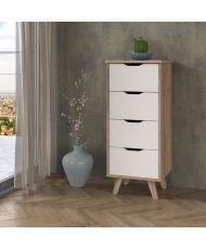 4 drawer chest of drawers - In particle board - oak and white - 45 x 42 x 108 cm