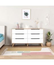 6-drawer chest of drawers - In particle board - oak and white - 154 x 42 x 86 cm