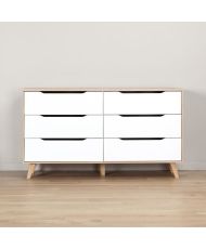 6-drawer chest of drawers - In particle board - oak and white - 154 x 42 x 86 cm