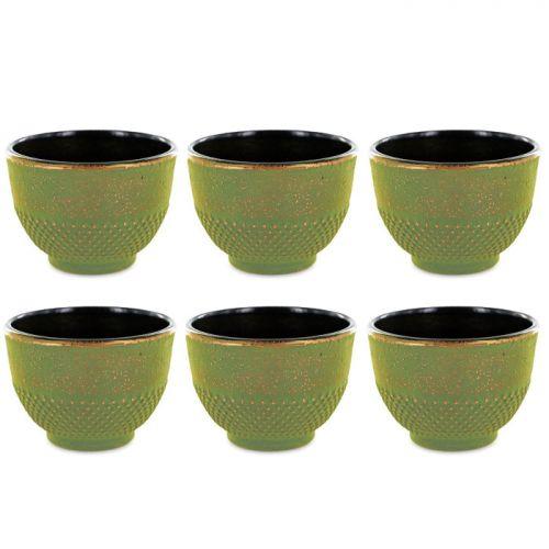 6 Chinese cast iron tea cups 15 cl - green & bronze