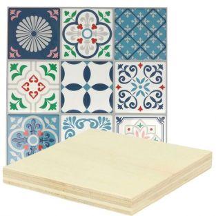 Stickers Carreaux de ciment mosaïque azulejos Lisbonne + plaques de bois 8 x 8 cm